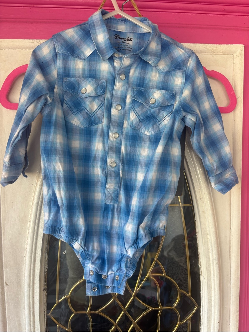 Wrangler Light Blue Plaid Long-Sleeve One-Piece Bodysuit